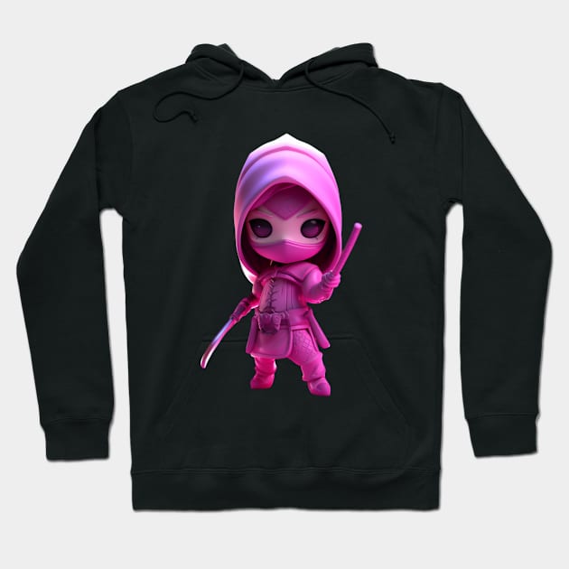 Pink Ninja Goddess: 3D Cartoon Art Depicting a Warrior Assassin in Black and White Hoodie by YUED